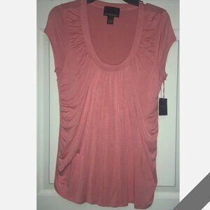 Cynthia Rowley Rose Pink Viscose Scoop Neck Ruched Tee - L - NWT